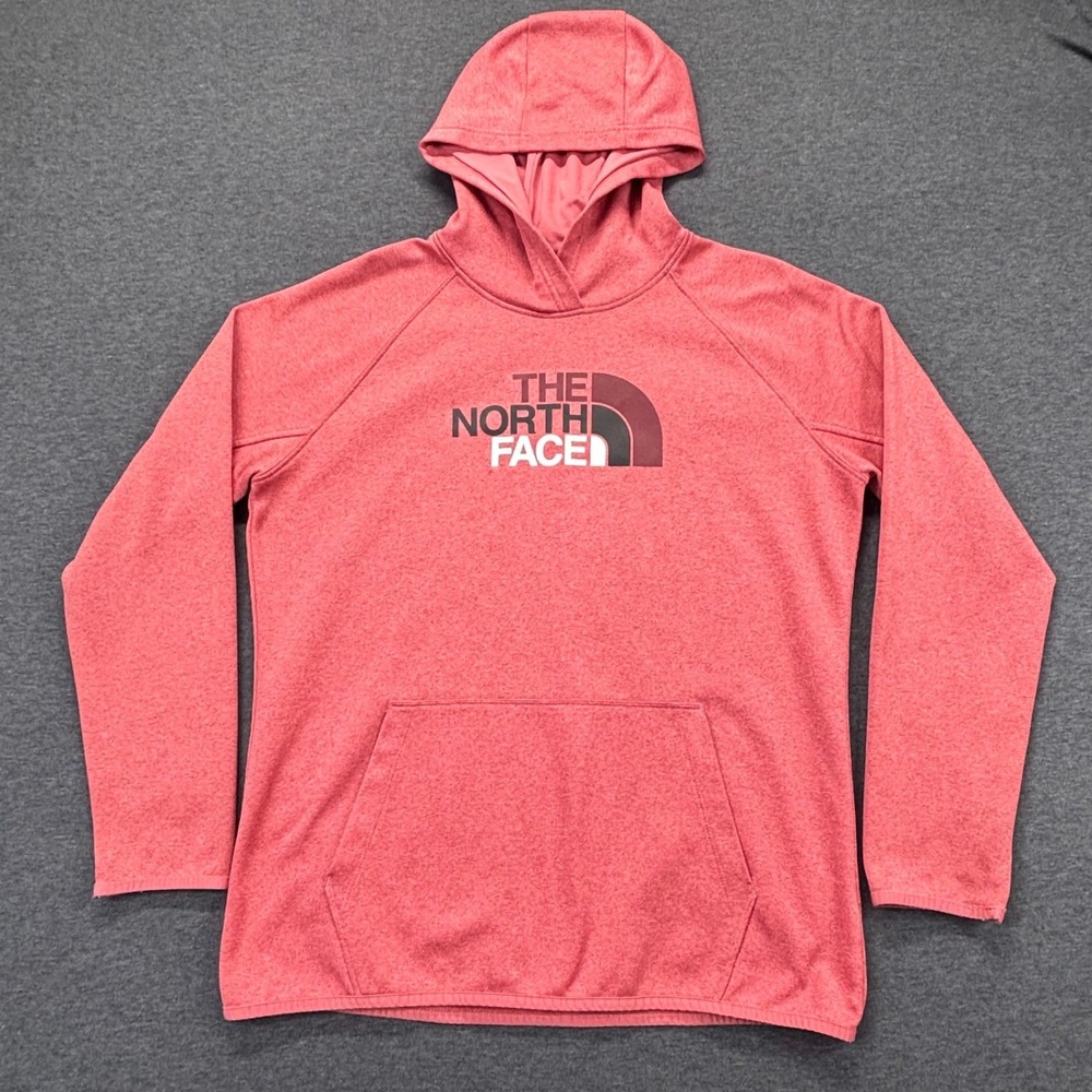 The North Face Hoodie Womens XL Red Heather Pullover Logo Kangaroo Pocket Active